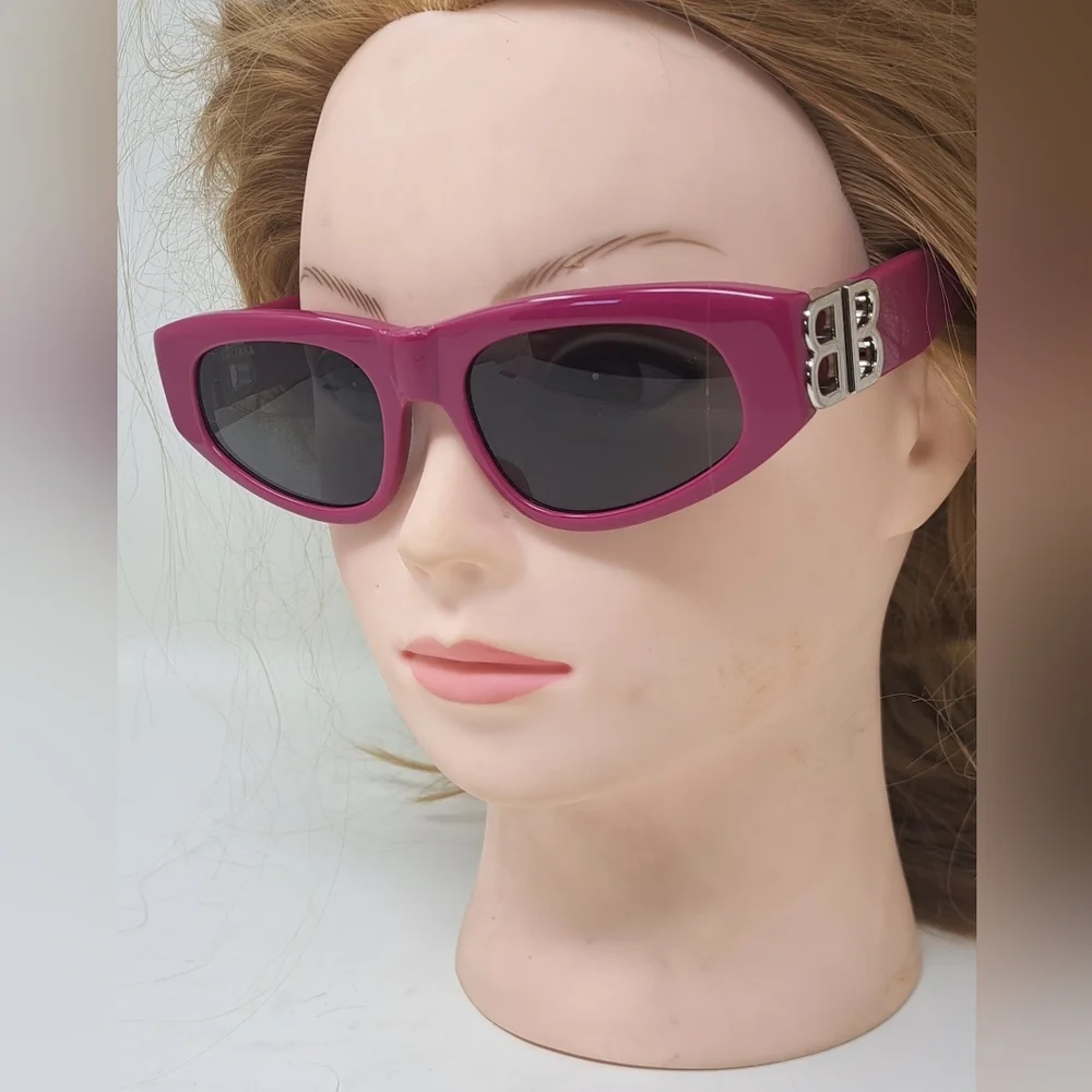 Balenciaga Sunglasses Fuschia Gray BB Temples Oval Cat Eye BB0095S 53-19-135 XL - Picture 9 of 16